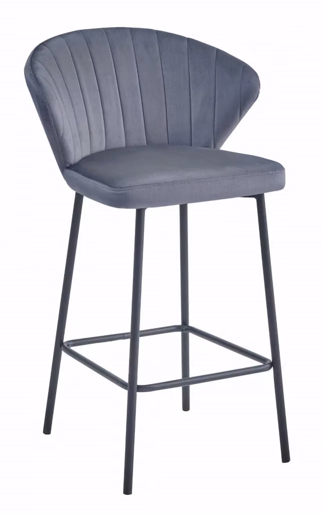 Set di 2 sgabelli da bar Valora GATTA in velluto grigio scuro con gambe in metallo nero, L: 36,5 cm, P: 43,5 cm, H: 90,5 cm – 2