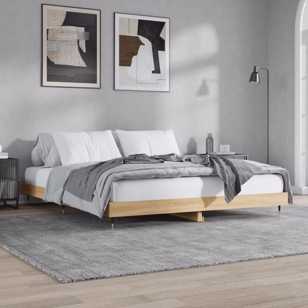 Giroletto vidaXL in Rovere Sonoma e Bianco con Doghe in Legno, L/P: 200 x 200 cm
