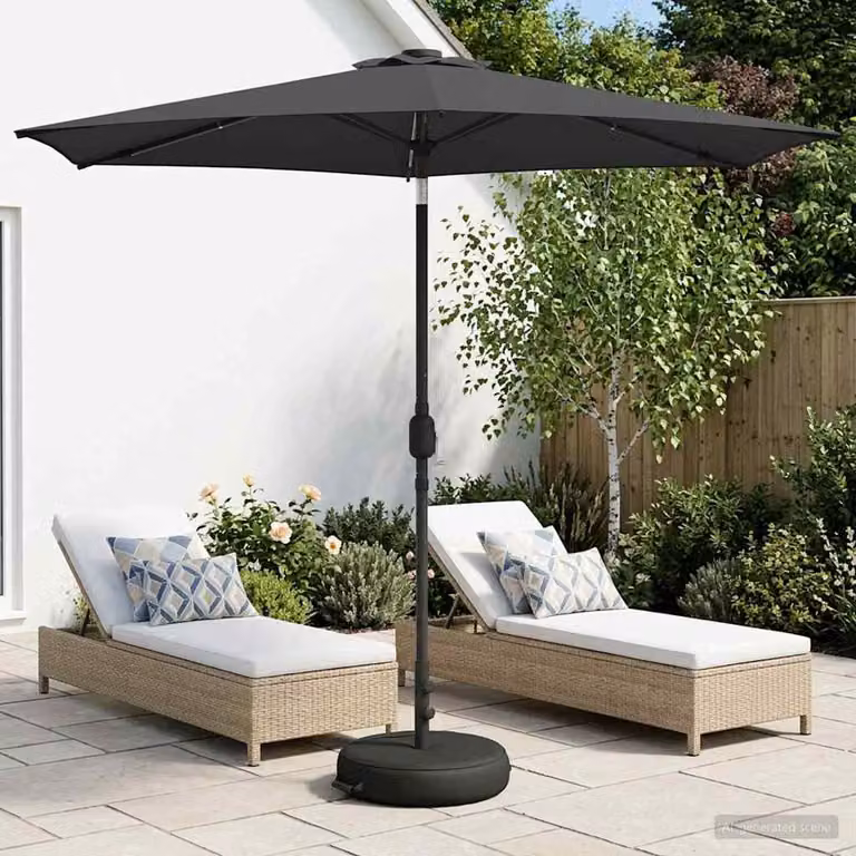Parasol da giardino con luci LED e base vidaXL in poliestere, colore antracite, L: 269 cm x P: 269 cm