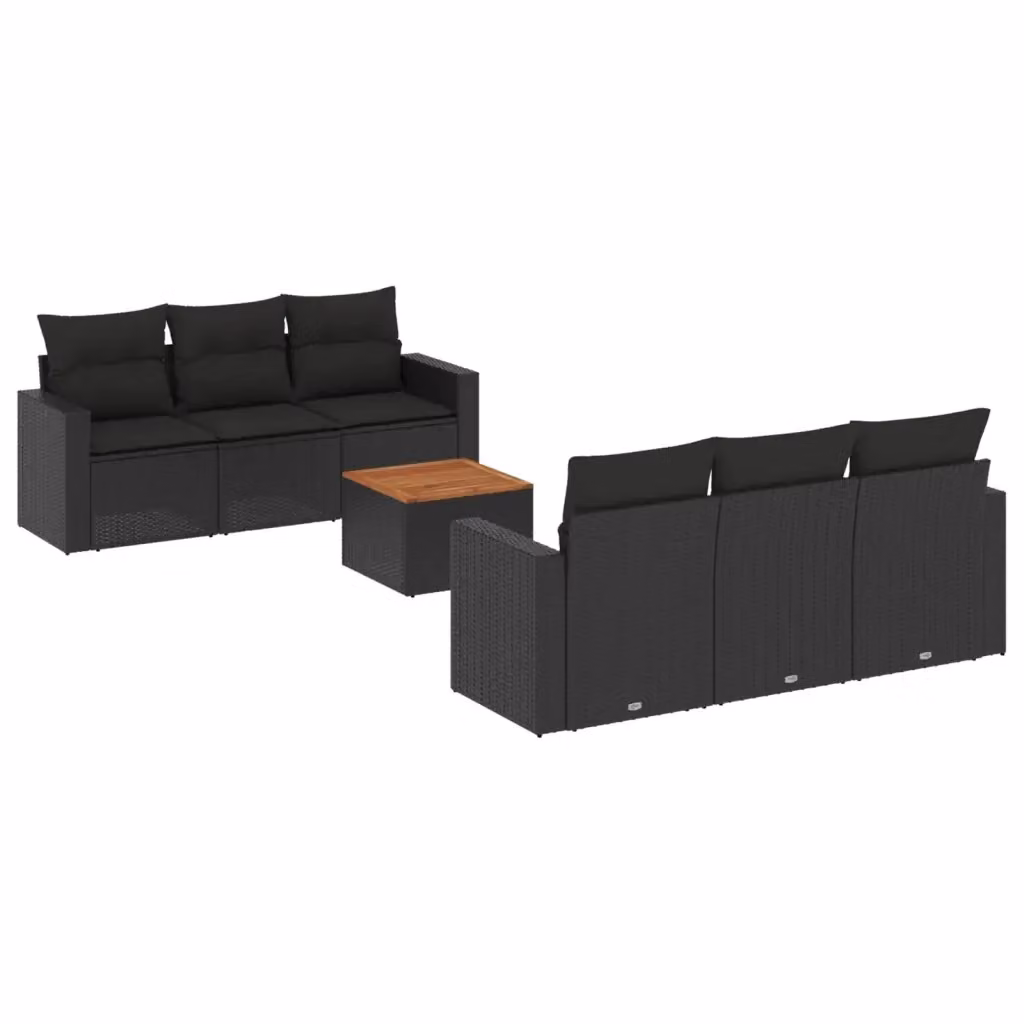 Set di divani da giardino vidaXL in polyrattan nero con cuscini e tavolino da esterno 7 pezzi – 2