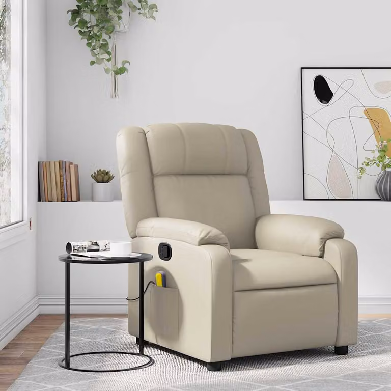 vidaXL Poltrona reclinabile relax in similpelle beige con braccioli