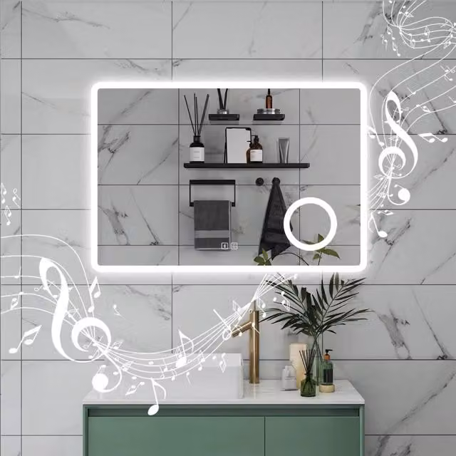 AICA Specchio da bagno 60 x 80 cm, dimmerabile, Blue tooth, Funzione Memoria, antiappannamento, 3 colori, Magnificatore