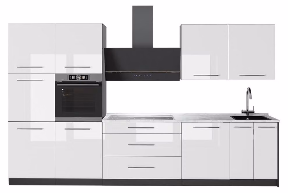 Cucina componibile Vicco Fame-Line Bianco lucido/Antracite 340 cm, PL Marmo, Model 64578