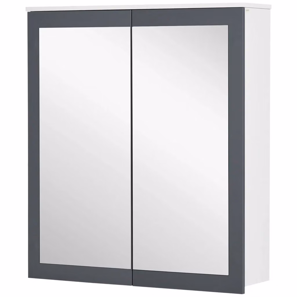 Mobile Bagno Pensile Xylo Bianco con Specchio e 2 Ante in Vetro e Ripiani Regolabili L: 69 cm, P: 17 cm, H: 75,5 cm – 2