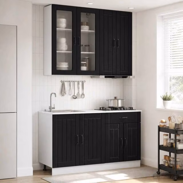 Unità Cucina LUCCA 4 pz Nero Legno ingegnerizzato 3438326