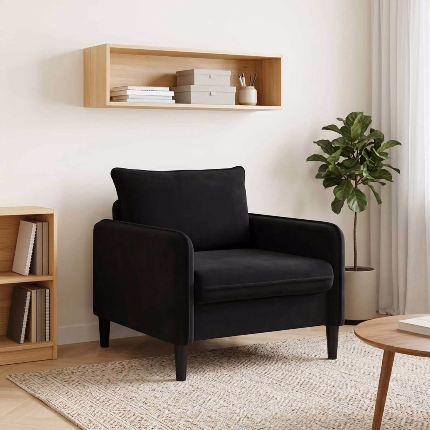 Poltrona XL vidaXL in velluto nero con braccioli per soggiorno e camera da letto