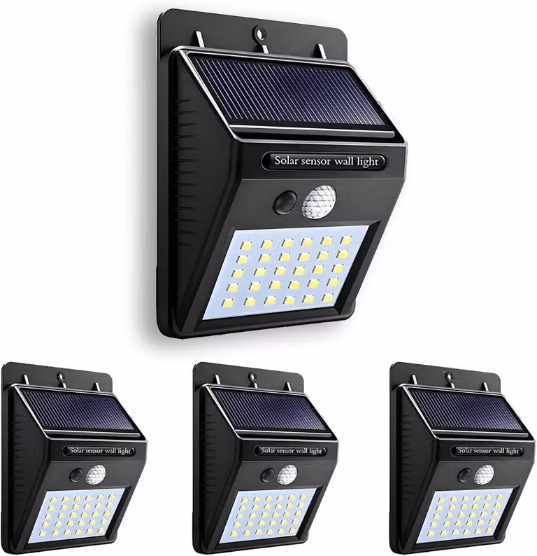 Set di 4 lampioni solari con sensore di movimento, 800 lumen, impermeabili