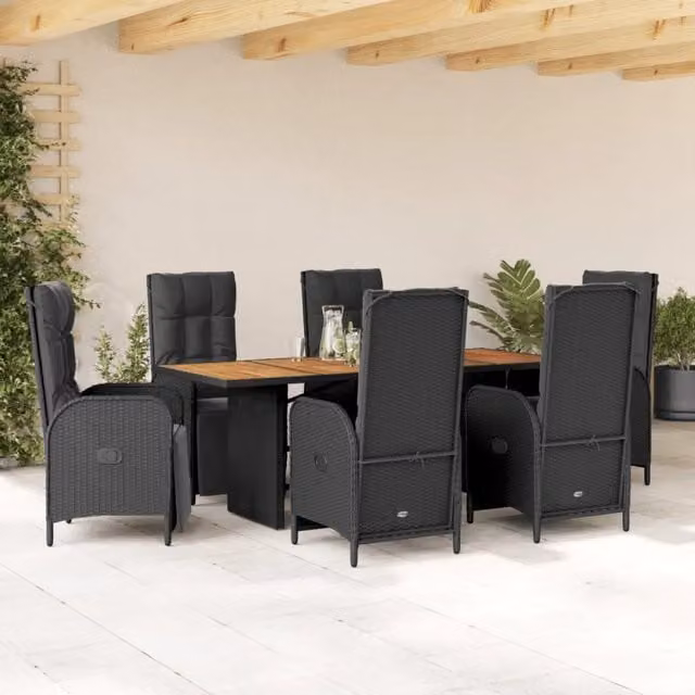 Set da pranzo da giardino vidaXL in legno di acacia e polyrattan nero con 7 pezzi – 1