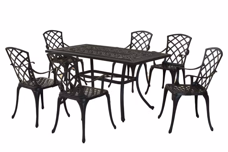 Set di mobili da giardino Merxx Rhodos 7 pezzi, 6 poltrone, 1 tavolo 140 x 80 cm - alluminio pressofuso