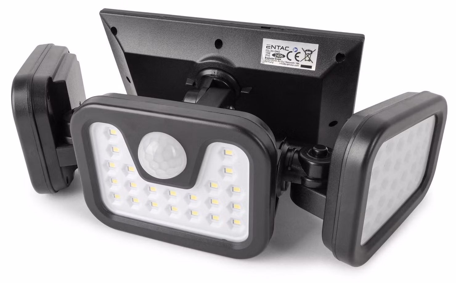 Lampada da parete esterna ENTAC ESL3H-SMD, con sensore PIR e funzione solare, modello a 3 luci