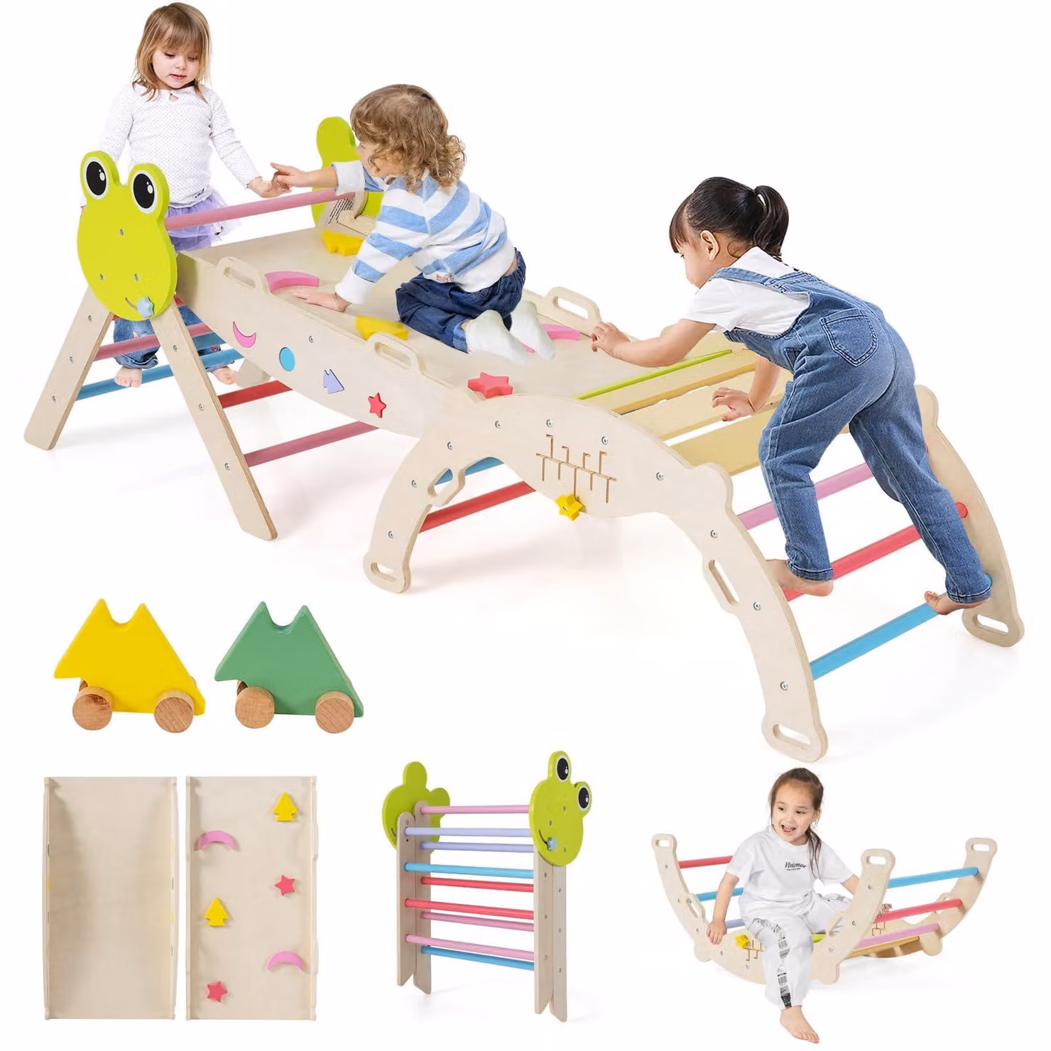 Struttura da gioco indoor 7 in 1 FANTASK, set da arrampicata a triangolo con scivolo, per arrampicata