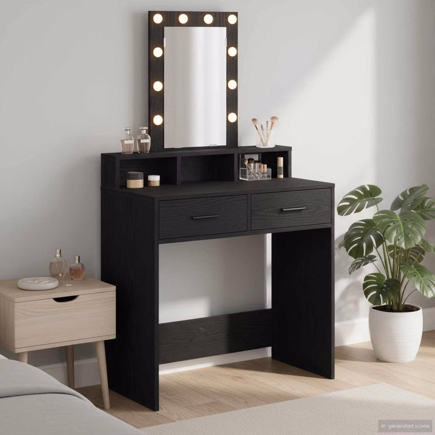 vidaXL Tavolo da Trucco Moderno Nero in Legno MDF L/P/H: 79 x 41 x 140 cm