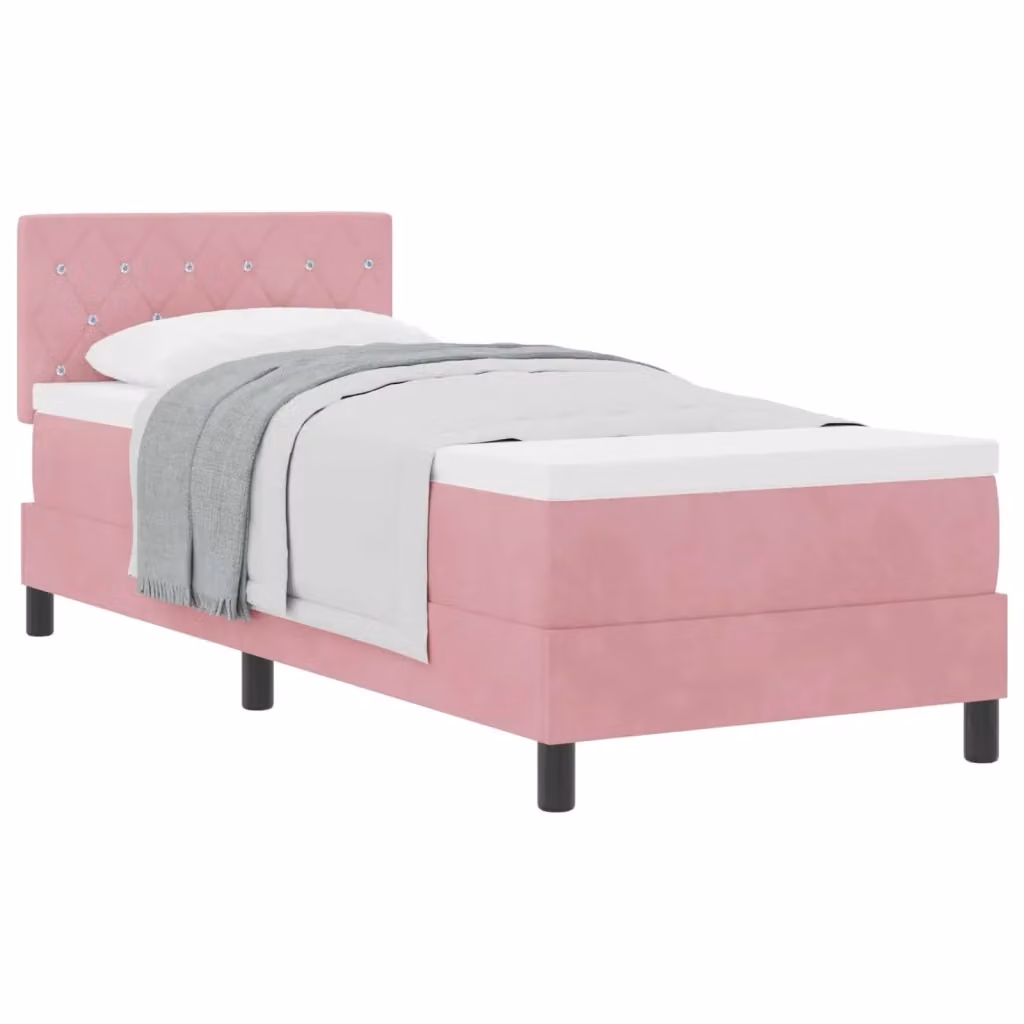 Letto moderno con materasso in vita vidaXL, rivestimento in velluto rosa, L/P/H: 80 x 200 x 83 cm – 2