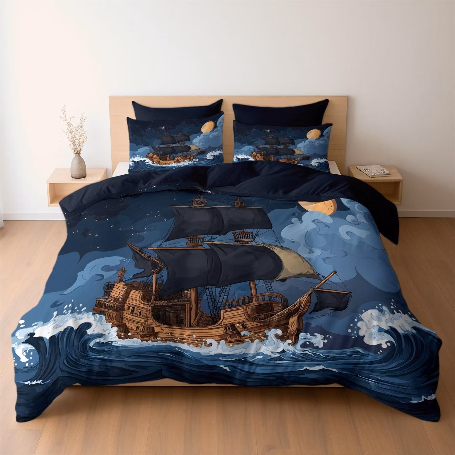 Copripiumino per letto a tema "Battello dei pirati", dimensioni 140 x 200 cm