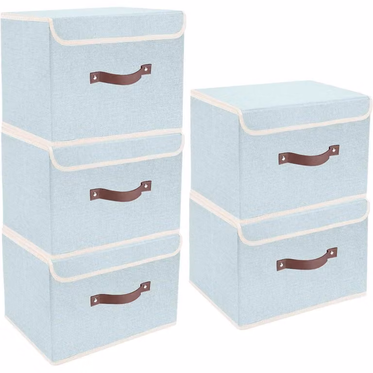 Contenitore pieghevole con coperchio, in tessuto, lavabile, dimensioni 38x25x25 cm, confezione da 5 pezzi, marca Aqua Spring