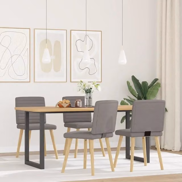 Set di 4 sedie da pranzo vidaXL in tessuto beige e grigio con struttura in legno di gomma e metallo per soggiorno e cucina – 1