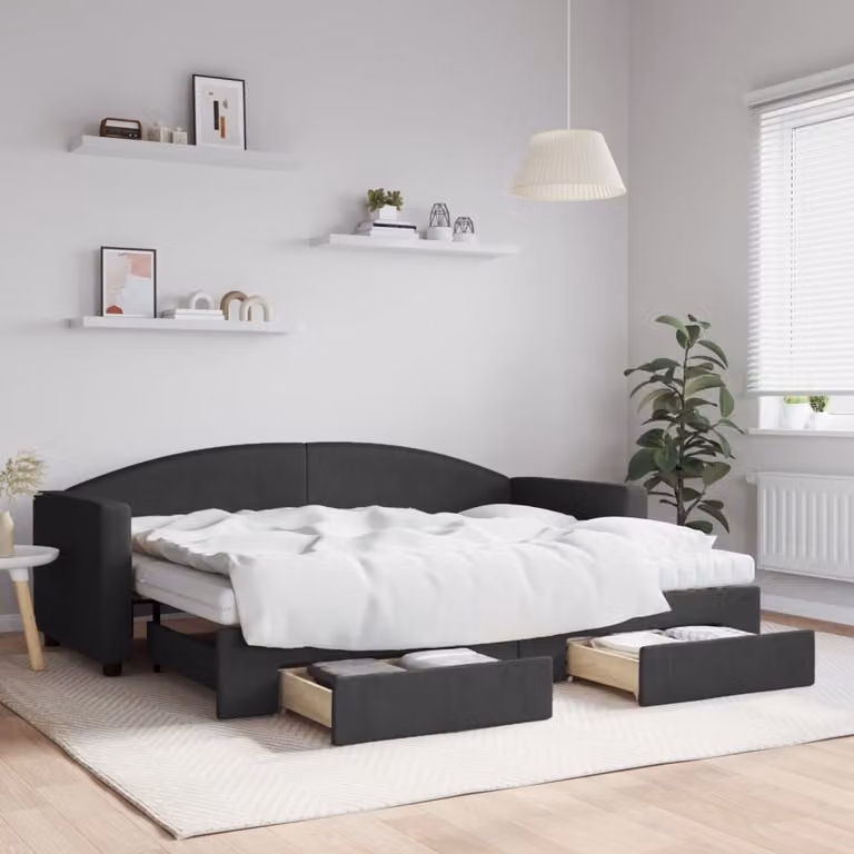 Maison Exclusive - Divano letto estraibile con cassetti, nero, 80x200 cm, tessuto