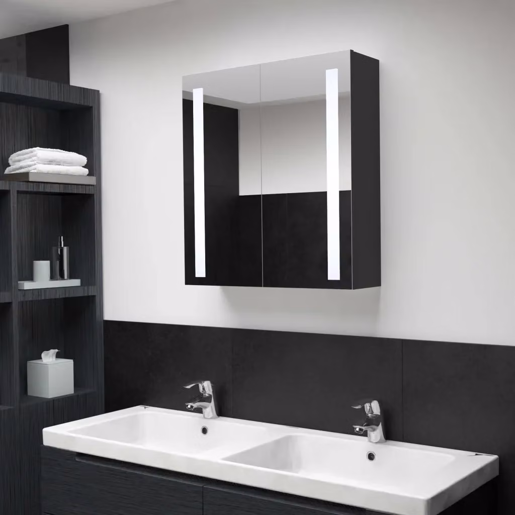 Armadietto da bagno moderno DESIGN IN con specchio e illuminazione LED, antracite e nero, L: 60 cm, P: 14 cm, H: 62 cm – 2