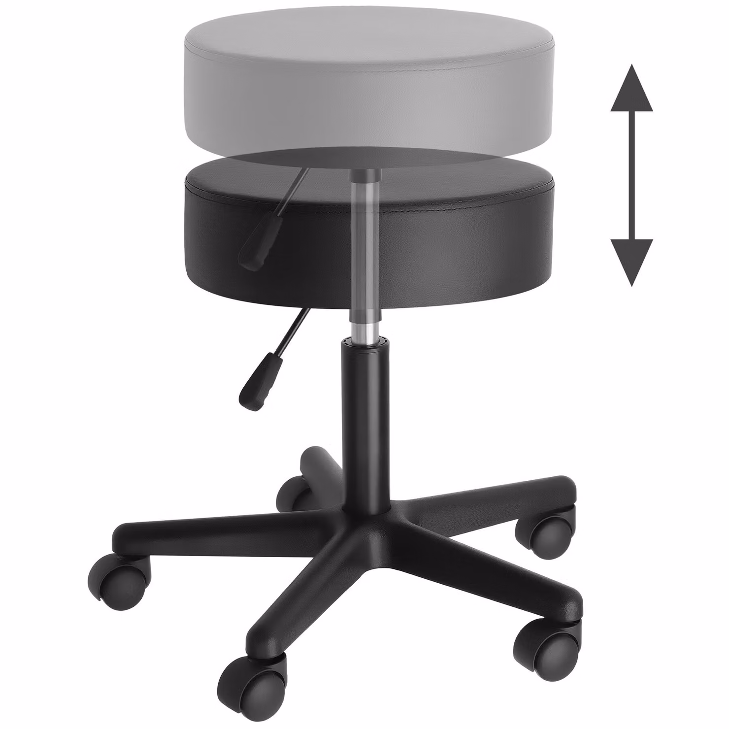 Sgabello girevole con ruote Tectake in ecopelle nera per ufficio e casa – 3