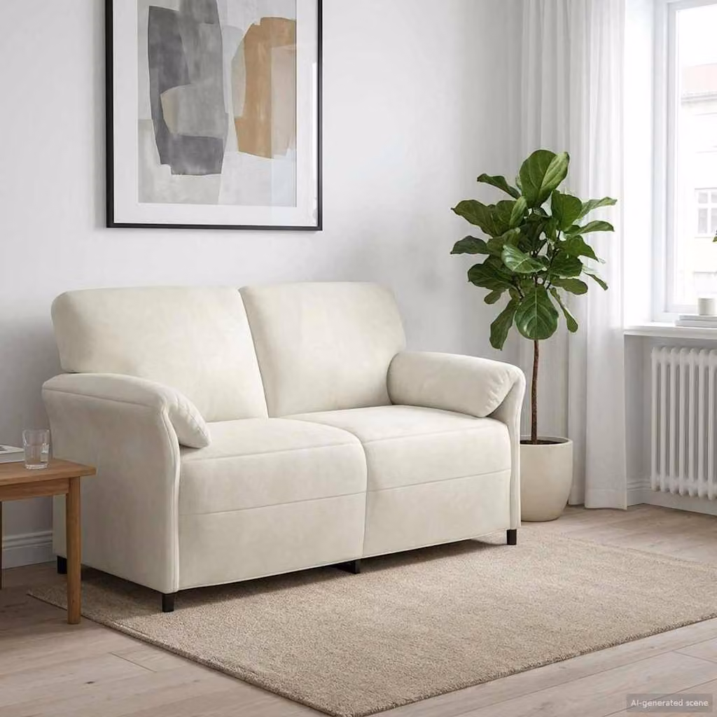 Divano a 2 posti vidaXL in velluto beige con struttura in metallo, L: 158 cm, P: 83 cm, H: 95 cm