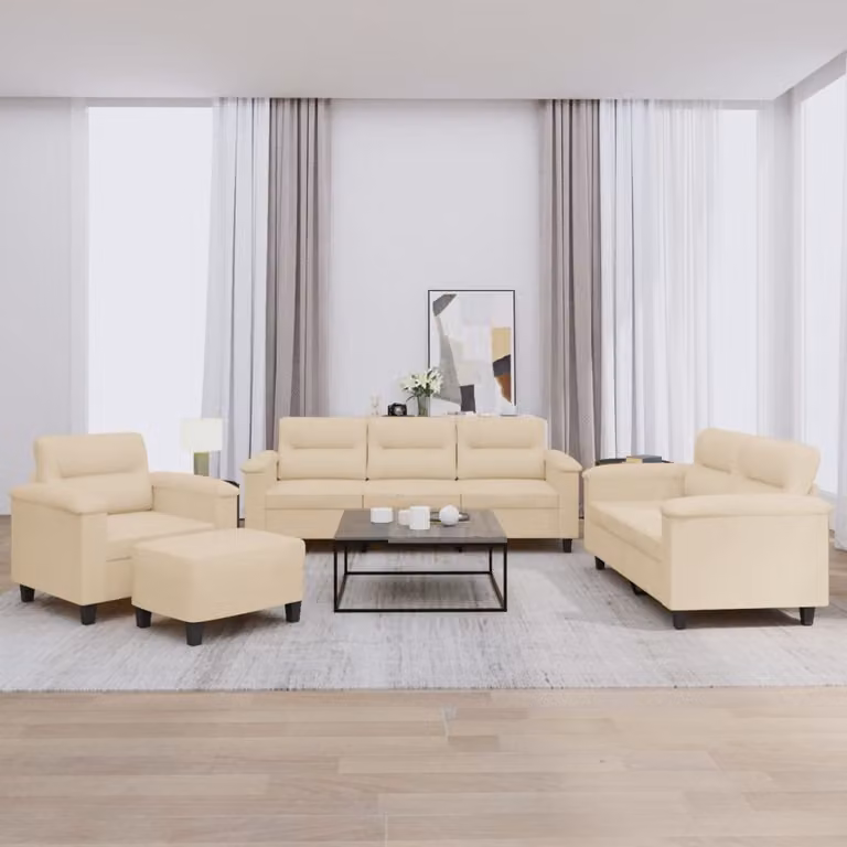 Maison Exclusive - Set divano 4 pezzi con cuscini in microfibra color crema