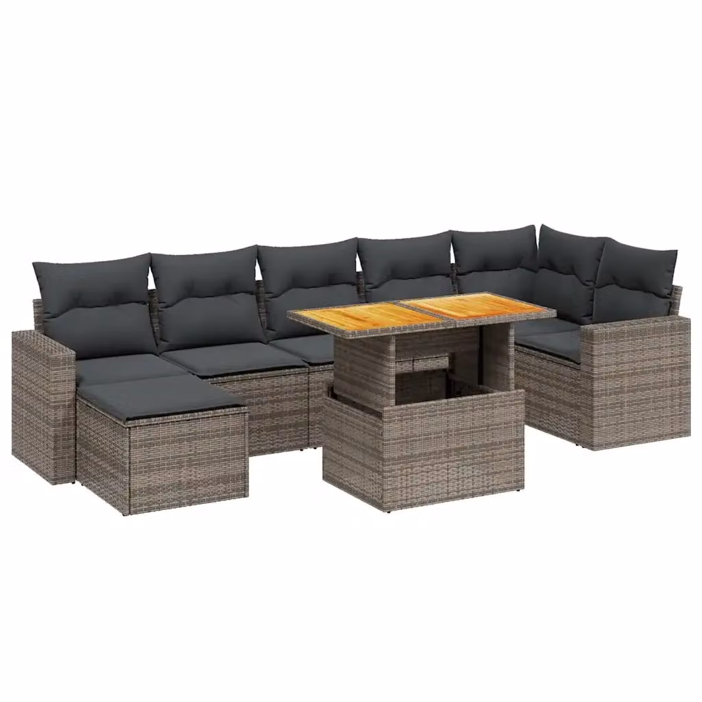 vidaXL Set Divano da Giardino 8 pz in Polyrattan Grigio con Cuscini Imbottiti e Coperture Rimosse – 2