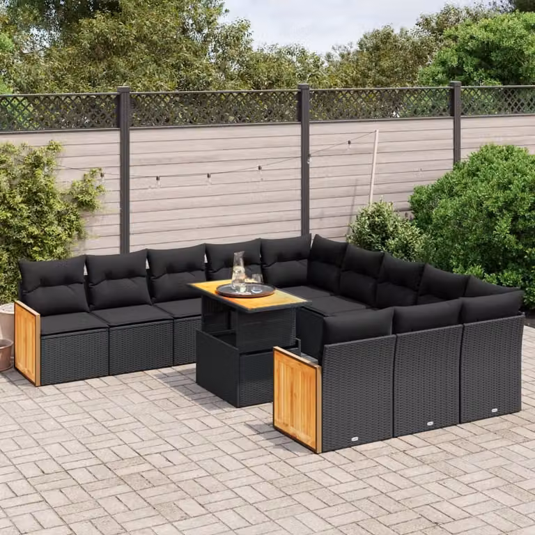 Maison Exclusive - Set Divani da Giardino 11 pz con Cuscini in Polyrattan Nero