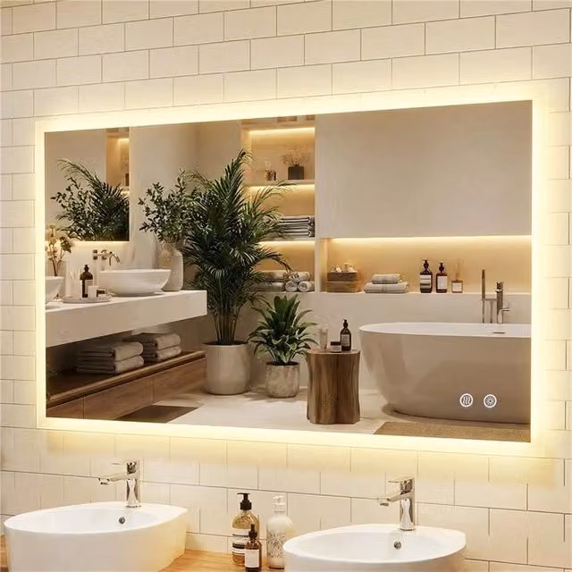 Specchio led bagno parete rettangolare anti-appannamento memoria 3 colori dimmerazione-Specchio vetro temperato infrangibile 120 x 70 cm
