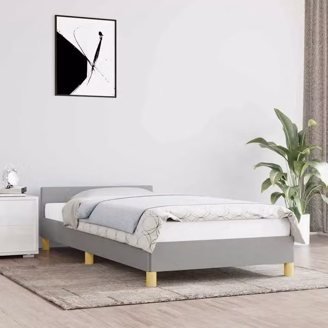 Struttura Letto Giroletto Design Mania in Tessuto Grigio Chiaro con Doghe in Legno L/P/H: 90 x 190 cm – 1