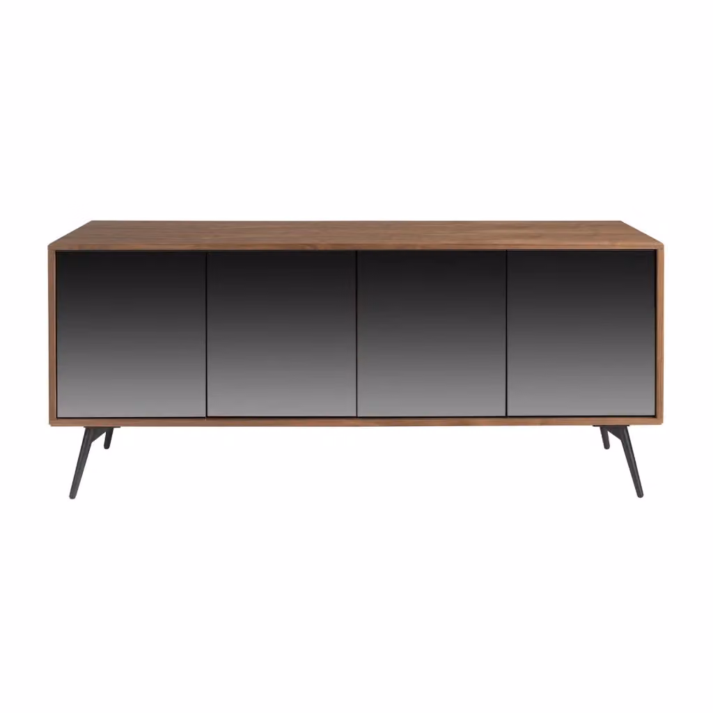 Credenza moderna Angel Cerdá in noce con top a specchio e dettagli in vetro e metallo nero – 2