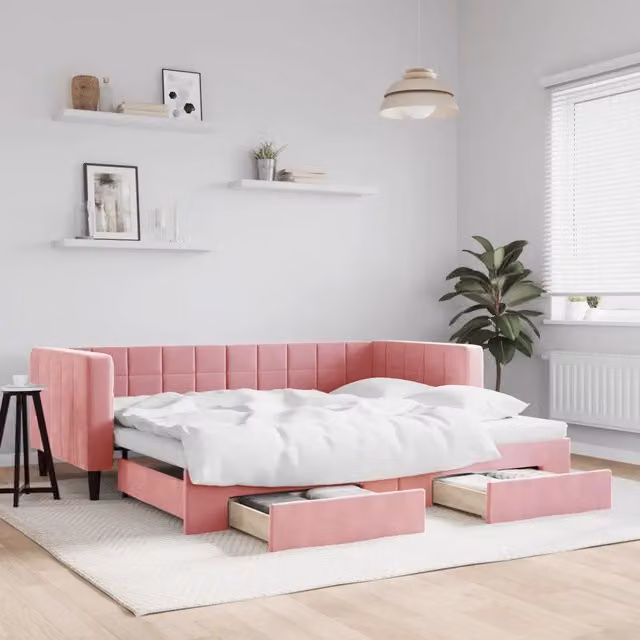 Divano Letto Estraibile vidaXL in Velluto Rosa con Cassetto per Soggiorno e Camera da Letto L/P/H: 223 x 90 x 68 cm