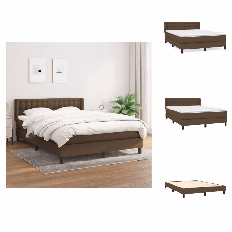 vidaXL Letto a molle con materasso in tessuto marrone scuro 140x200 cm - Letti e strutture letto