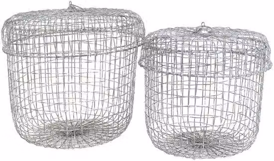 Ibenzoa® Set da 2 cesti portaoggetti in metallo rustico, grigi – 34×34×33 cm (1470 g) e 37×40×39 cm (1935 g)