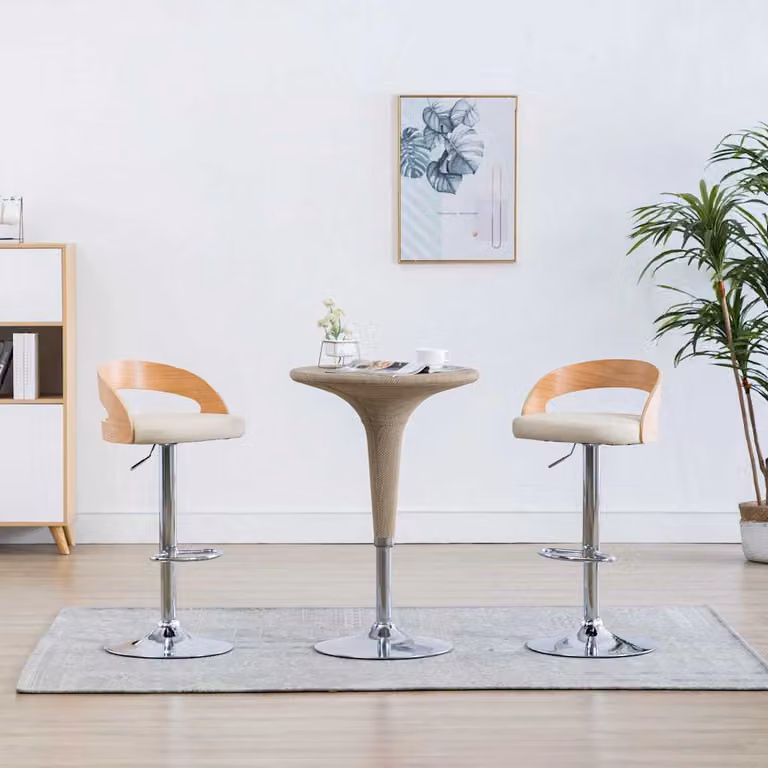 Set di 2 sgabelli da bar vidaXL in similpelle beige e legno curvato con seduta girevole a 360 gradi
