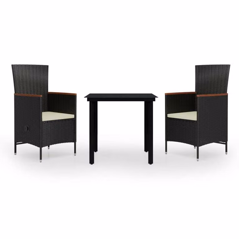Set da Pranzo da Giardino 3 pz con Cuscini Nero