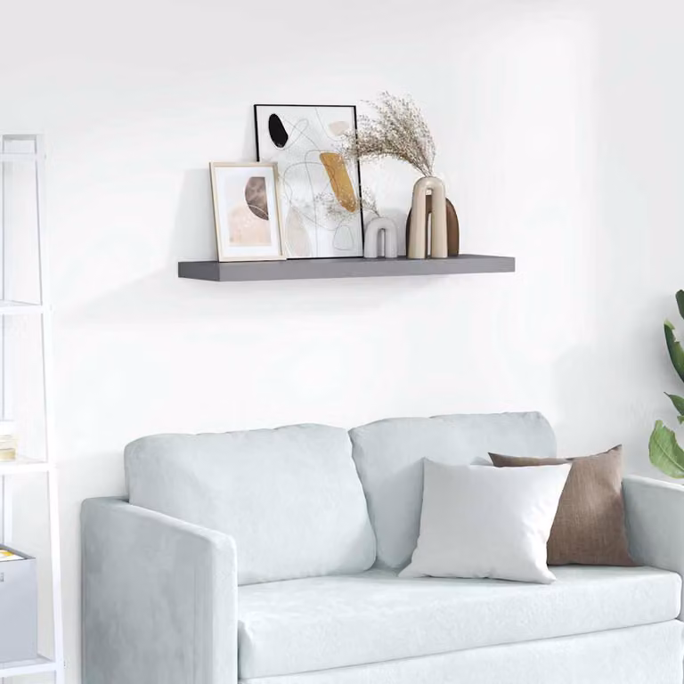 Scaffale a Parete Moderno vidaXL Grigio in MDF e Metallo L 90 cm x P 23,5 cm x H 3,8 cm