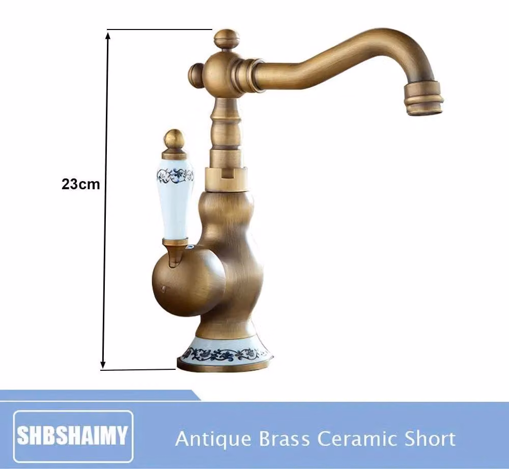 Rubinetto per lavabo in ottone anticato - Miscelatore monoforo - Monocomando - Orientabile a 360° - Corpo in ottone e cartuccia in Vetroceramica - Modello ribassato - Bianco
