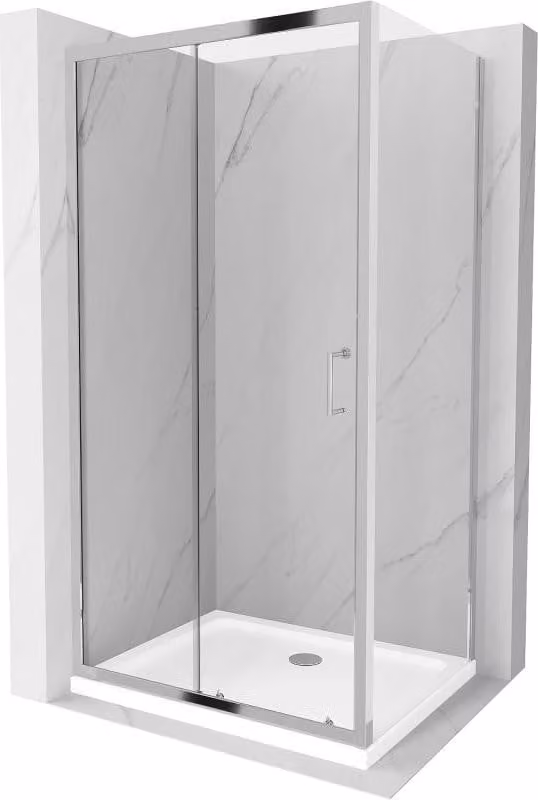 Mexen Apia cabina doccia scorrevole 120 x 100 cm, trasparente, cromo + piatto doccia Flat - 840-120-100-01-00-4010
