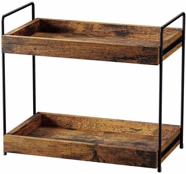 Scaffale per erbe aromatiche con 2 ripiani - Modello da terra - Piano in legno - Struttura in metallo - Contenitore per il bagno - Organizzatore per la cucina - Scaffale portaoggetti