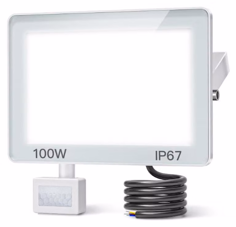 Faretto LED da esterno, 100 W, 10.000 lumen, luce bianca fredda, grado di protezione IP67, con sensore di movimento