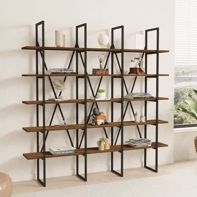 Libreria DMORA Perletto con 5 Ripiani, Marrone Noce e Nero, L: 160 cm, P: 26 cm, H: 160 cm