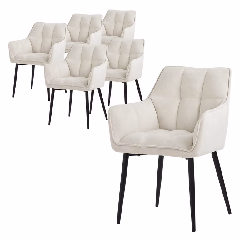ML-Design 6x sedia da pranzo in spugna, crema, con seduta imbottita di spessore