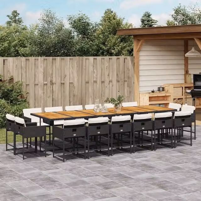 Set da pranzo da giardino vidaXL in polyrattan e legno di acacia nero e bianco con 17 pezzi