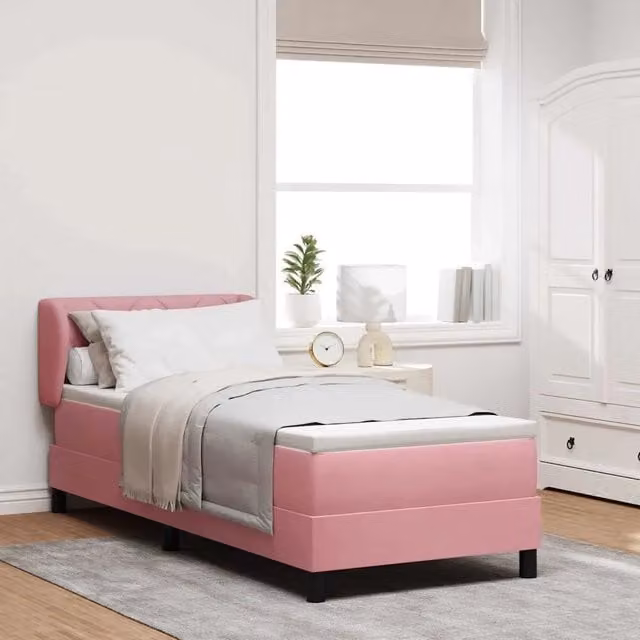 Letto a molle con testiera vidaXL in velluto rosa L/P/H: 80 x 200 cm – 1