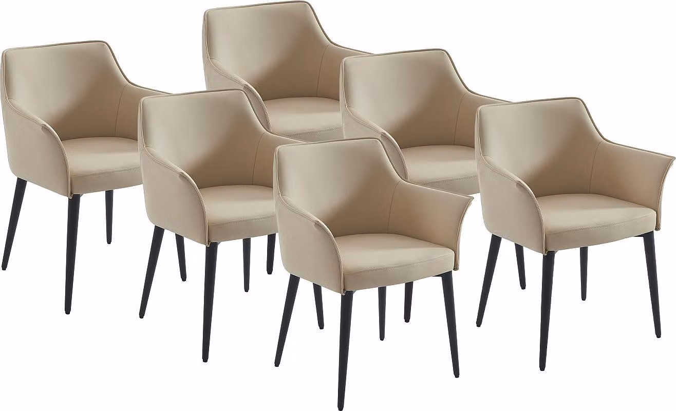 Set di 6 sedie con braccioli - Pelle finta e metallo nero - Beige - MIALOV