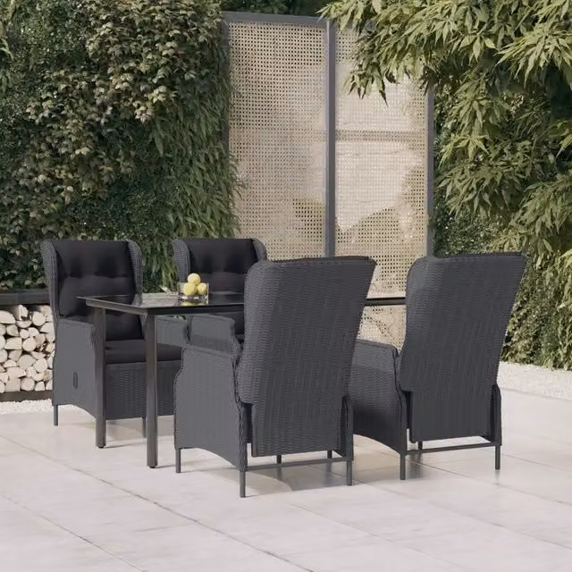 Set da Pranzo da Giardino Moderno vidaXL in Polyrattan e Vetro, 5 Pezzi, Grigio e Nero