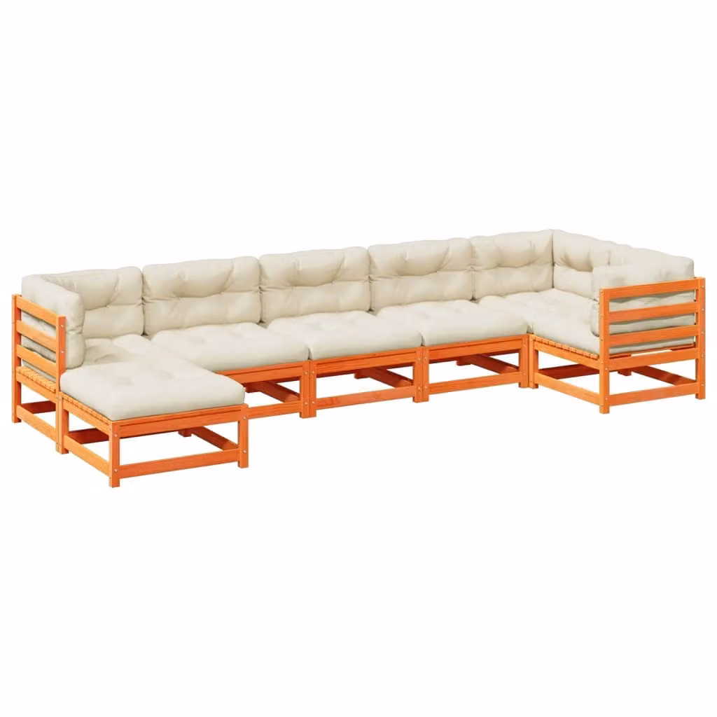 Maison Exclusive - Set Divani Giardino 7 pz con Cuscini Marrone Cera Massello Pino