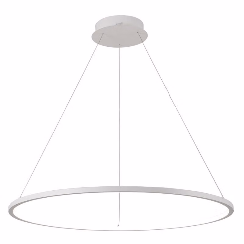 Lampada a sospensione LED a fascio stretto con anello luminoso Vinola bianca 48W, luce bianca regolabile, 3840 lm, metallo, dimensioni: 150x80x80 cm, IP20, Italux