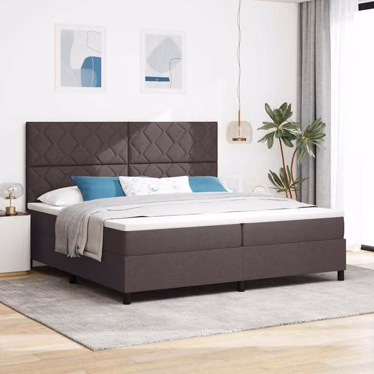 Maison Exclusive - Letto boxspring con testiera, marrone scuro, 200 x 200 cm, rivestimento in tessuto