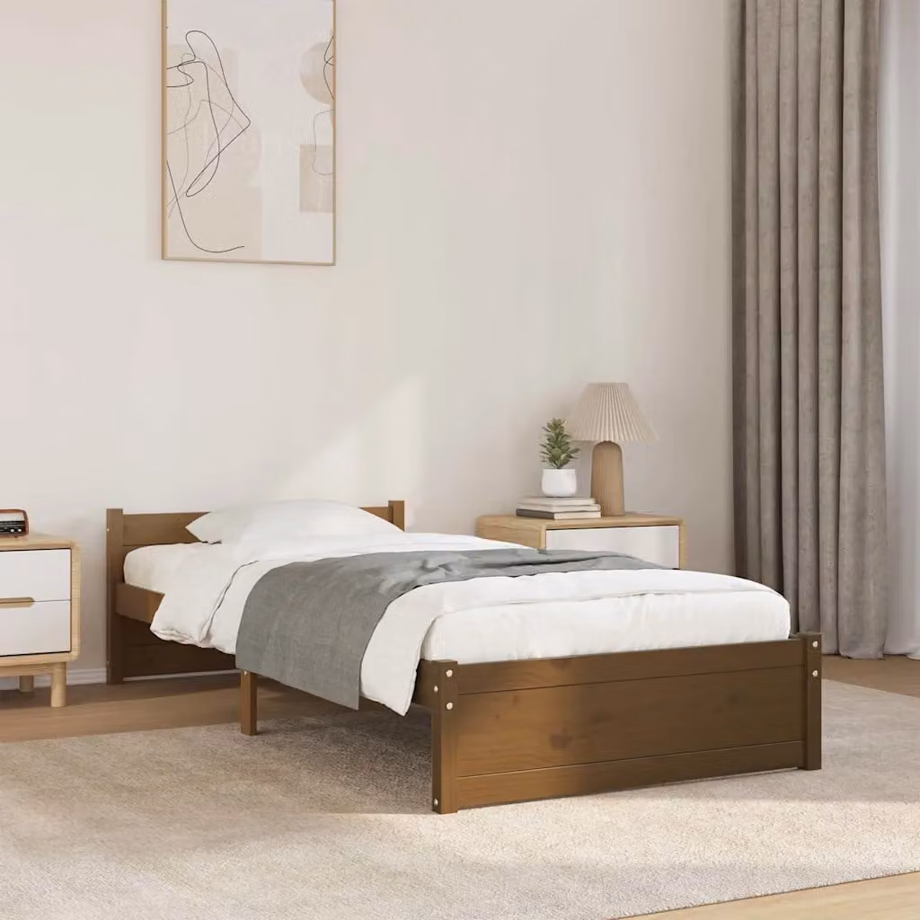 vidaXL Giroletto in legno massello di pino color ambra con doghe piatte L: 75 cm, P: 190 cm, H: 195,5 cm